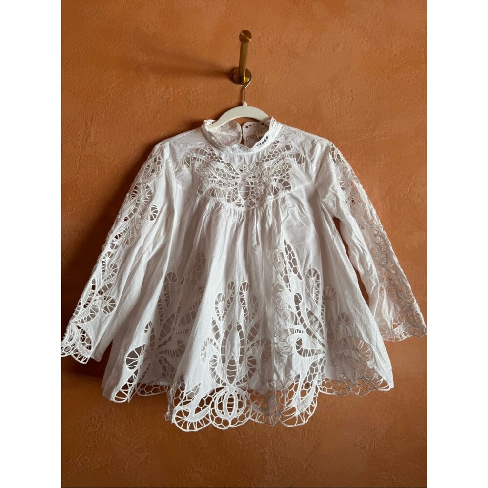 Harlyn White Cotton Eyelet Lace Boho Blouse Top Small